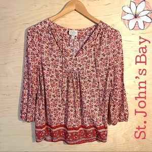 Long Sleeve Peach Pink Floral Peasant Blouse